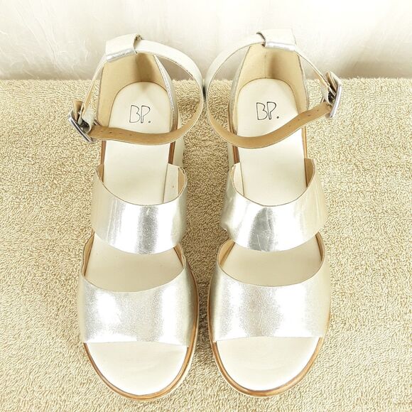 BP. Women's sz 8M Silver Sandals, Chunky Platform Block Heel Strappy Party Shoes - Picture 7 of 10